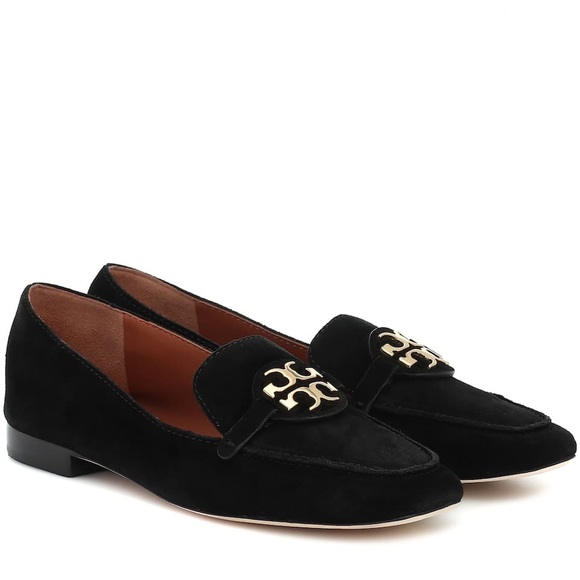 Tory Burch Shoes - Tory Burch Miller Metal Logo Suede Loafers Black